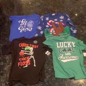 3 boys holiday spirit t shirts & 1 Xmas sweater
